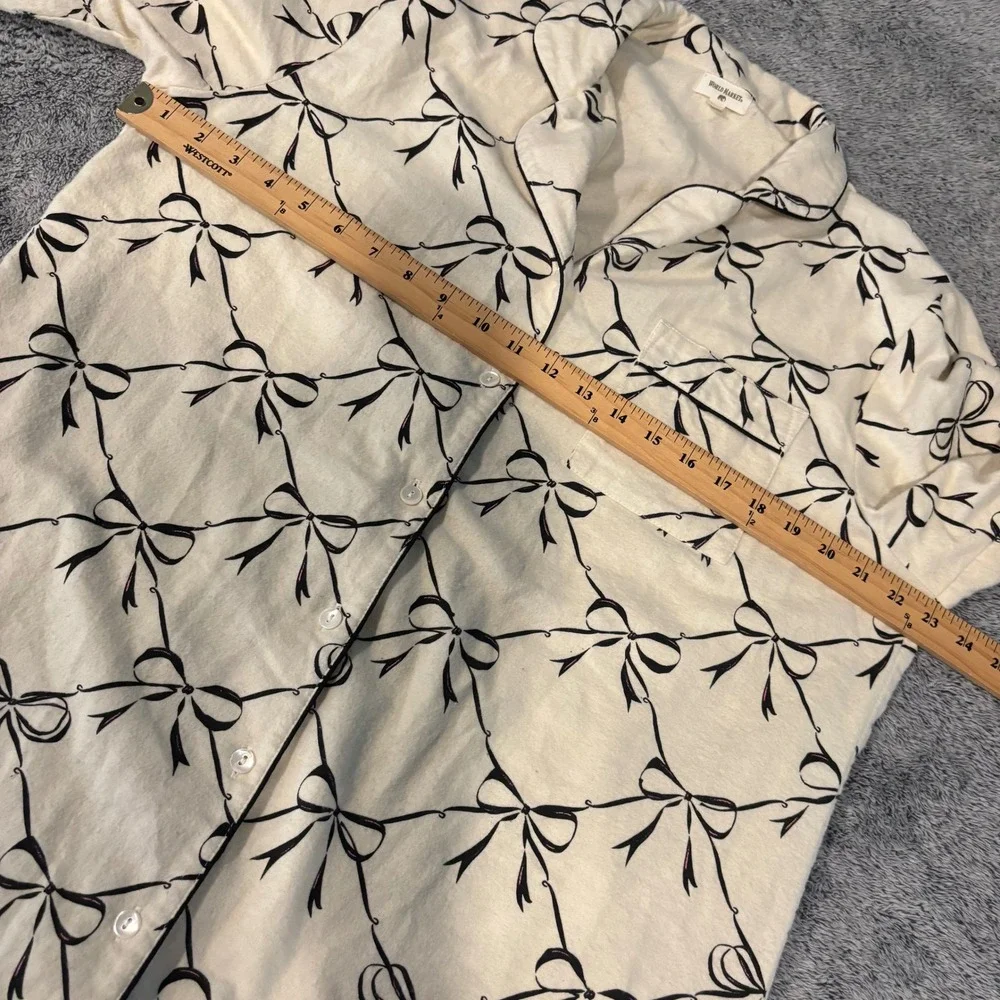 World Market Nightgown Coquette Cream Black Bow Button Up L/XL Sleep Boho 21305